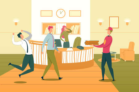 Company Staff or Corporate Team Running Race in Working Rush and Time Limit. Business People or Office Employees Cartoon Characters Busy with Work in Deadline Conditions. Flat Vector Illustration.のイラスト素材