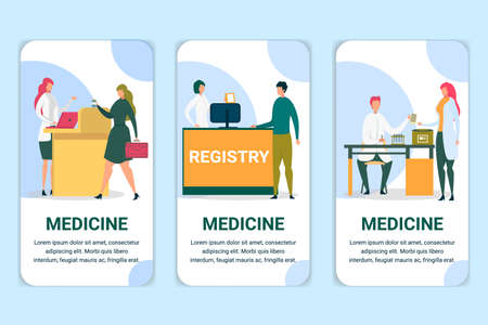 Registry in Hospital, Client Buying Pills Posters.のイラスト素材