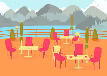 Mountain Resort or Hotel Restaurant Open Terrace.のイラスト素材