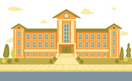 Three Storey and Two Winged Secondary School Old Brick Building with Big Clock and Stairs, Leading...