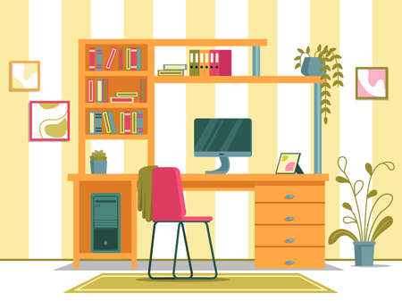 Working Spot for Studying with PC in Kids Roomのイラスト素材