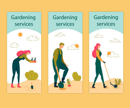 Gardening Services Vertical Banners Set. Farmland