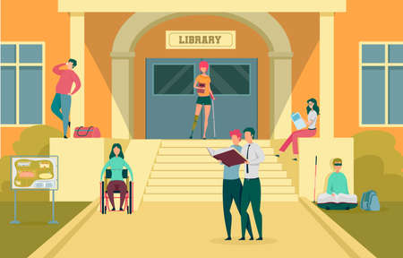 Entrance to Library Suitable for Disabled Studentのイラスト素材