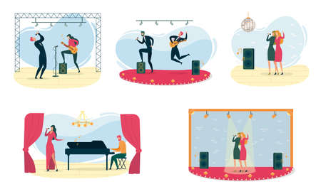 Pop Rock Band Concert with Singer and Musician.のイラスト素材