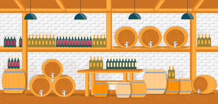 Illustration pour Wine Cellar with Collection Homemade Alcohol. - image libre de droit