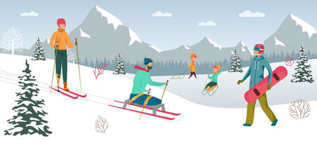 Disabled People on Winter Sport, Active Life.のイラスト素材