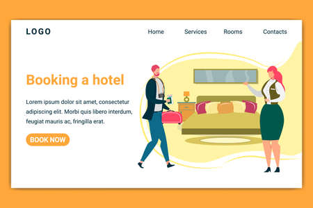Booking Hotel Horizontal Banner, Hospitality.のイラスト素材