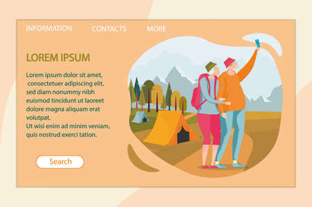 Husband and Wife Take Selfie while Traveling.のイラスト素材