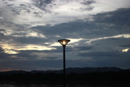 Lantern electric lamp under the nature in the evening.の写真素材