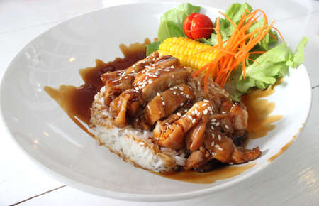 Teriyaki chicken with rice.の写真素材