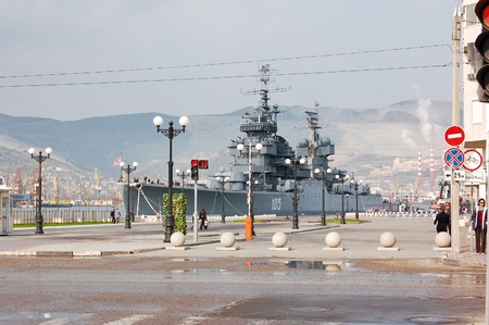 Cruiser Michael Kutuzov at a mooring in Novorossisk, Russiaの写真素材