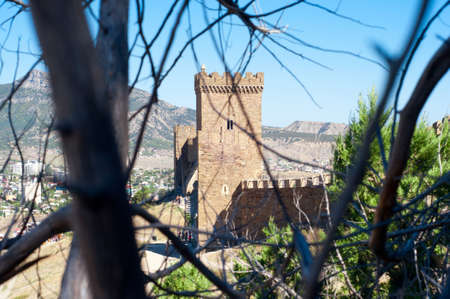 Ukraine, the Crimea, the Pike perch - on September 10 2012 - the Sudaksky fortress and the tourists walking in its territoryのeditorial素材