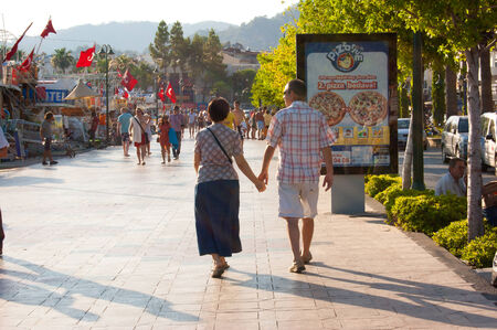 the beautiful embankment with the ships of the small resort town of Marmaris, Turkeyのeditorial素材