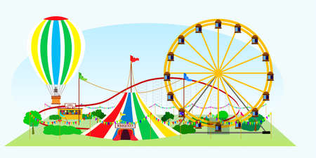 Fair weekend with a Ferris wheel, a balloon and circusのイラスト素材