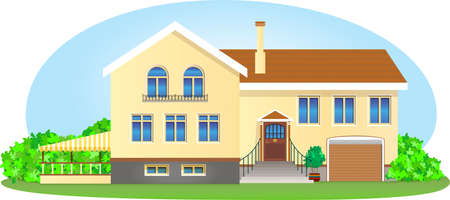 A colorful illustration of a large house an intimate pavilionのイラスト素材