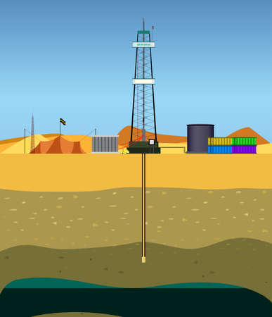 Drilling  a oil well (Middle East) / Drill string in the middle of  the desertのイラスト素材