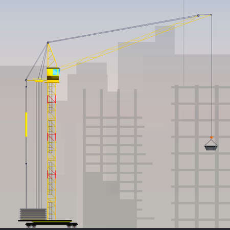 Tower cranes for industrial use / Tower crane building a high-rise buildingsのイラスト素材