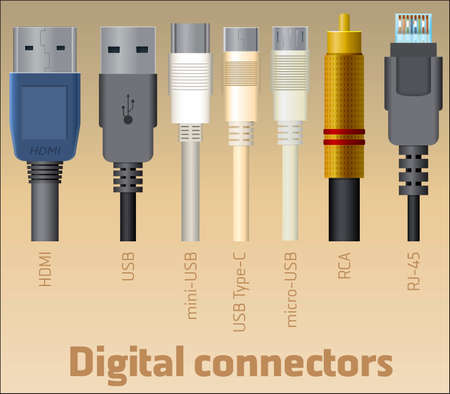 Set of digital connectors / Set of 7 types of digital connectorsのイラスト素材