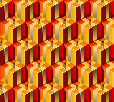 Warm colors Gift Boxes with gold ribbon. 3D pattern. Illustration.のイラスト素材