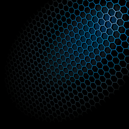 Metal Shine Hexagon Grid on Black Background. Illustrationのイラスト素材