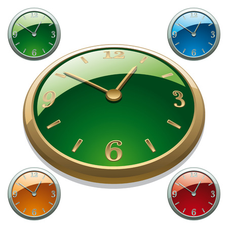 Set of Gold and Silver Clock Icons. Front and Perspective View. Vector Illustrationのイラスト素材