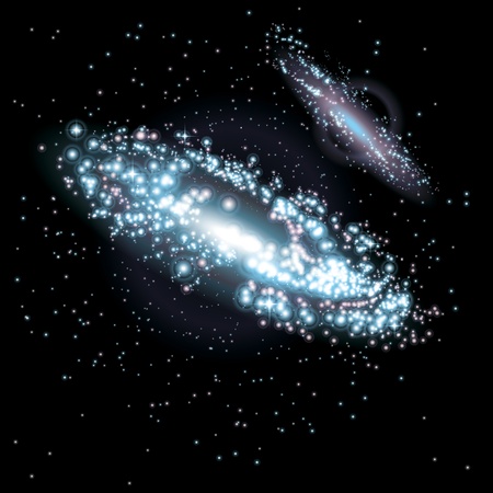 Two Galaxies at black starry background. Vector Illustrationのイラスト素材