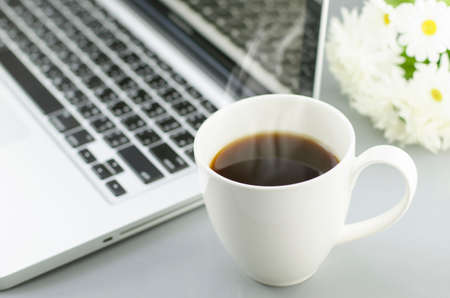 Morning coffee with steamの写真素材