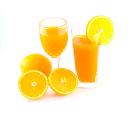 Orange Juice and slice isolate on whiteの写真素材