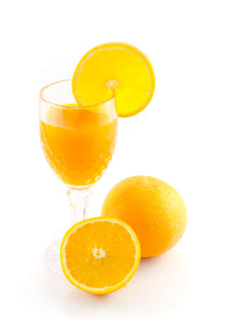 Orange Juice and slice isolate on whiteの写真素材