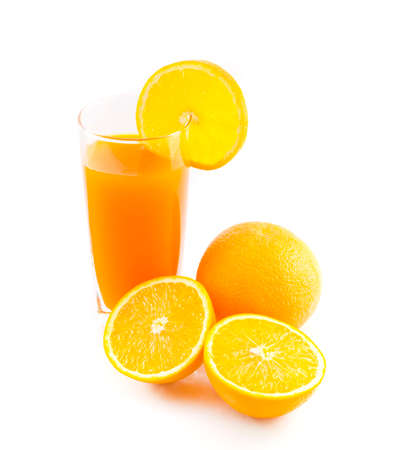 Orange Juice and slice isolate on whiteの写真素材