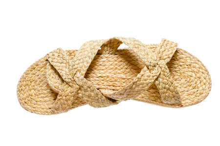 Sandals made from reed plant/Water Hyacinth isolated on white backgroundの写真素材