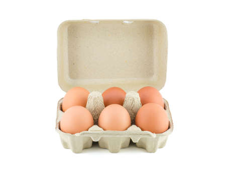 Eggs in Carton isolate on white with clipping pathの写真素材
