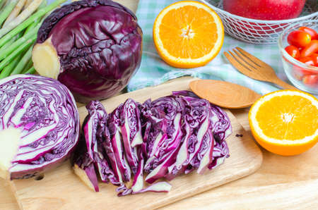 fresh vegetables and fruits on kitchen tableの写真素材
