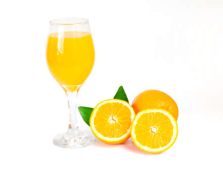 orange juice with orange slice and leaf isolate on white with clipping pathの写真素材