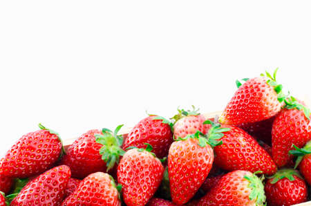 Strawberries Border isolate on white with work path and sample textの写真素材