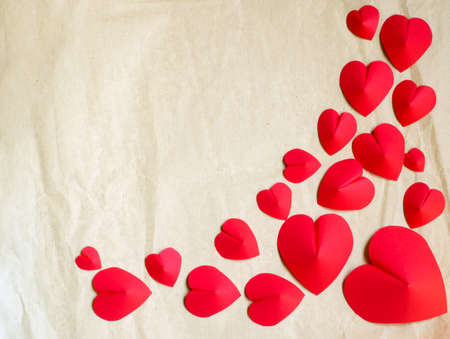 Hearts shape on old paper backgroundの写真素材