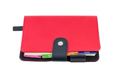 Red Leather diary book isolate の写真素材