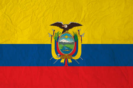 Flag of the Ecuador with vintage old paper  Yellow blue and red with Coat of arms of Ecuadorの写真素材