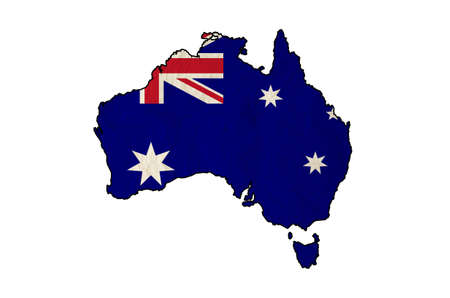 Flag of Australia in Australia map with vintage old paper isolate on whiteの写真素材