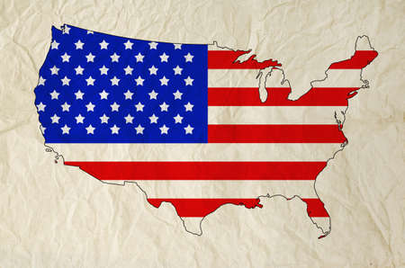 Flag of United States of America in USA map with old paper texture  Independence Dayの写真素材