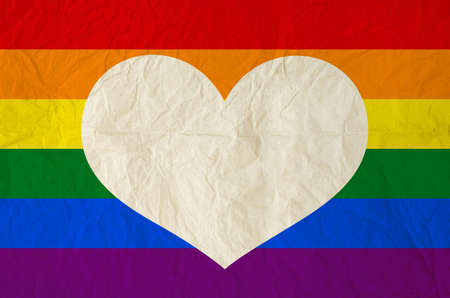 Rainbow flag background with blank heart shape for text on Vintage paper texture  Homosexual gay and love conceptの写真素材