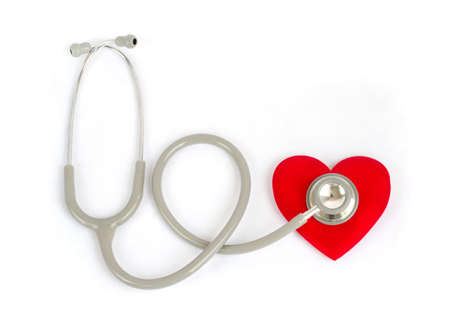 Stethoscope with red heart on white background - Health care concept