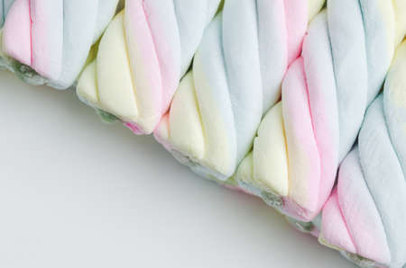 Close up of rainbow marshmallows, Pastel color of marshmallows texture backgroundの写真素材