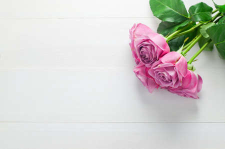 Pink rose flower bouquet on white backgroundの写真素材