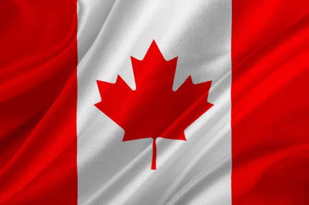 Flag of Canada with maple leaf on crumpled textile, Cannabis in Canadaの写真素材