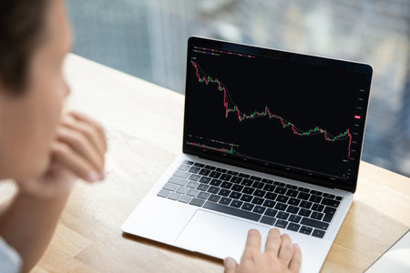 Stock market crash, cryptocurrency falling down, investment crisis, finance. Serious unknown...