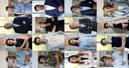 Group of diverse businesspeople pose with arms-crossed at workplace, look at camera, feel happy with...