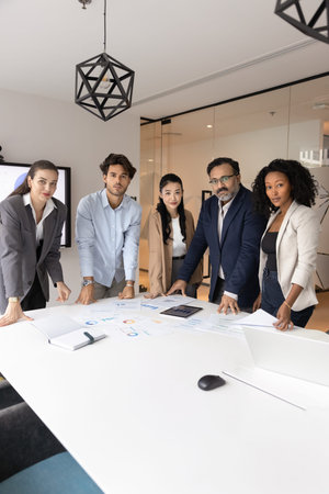 Forward thinking professionals. Group portrait diverse multicultural corporate team business project...
