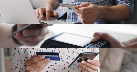 Contactless payment, financial transaction, online shopping banners collage. E-commerce customers,...