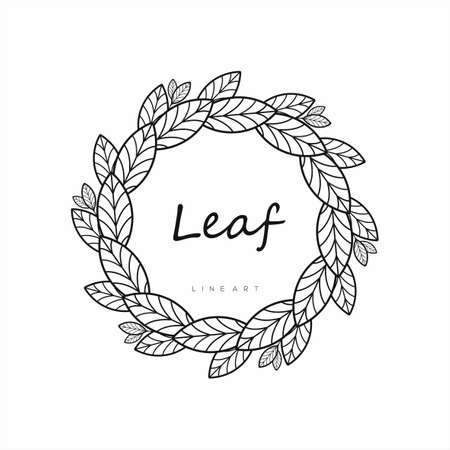 circle leaf, line art frame designのイラスト素材